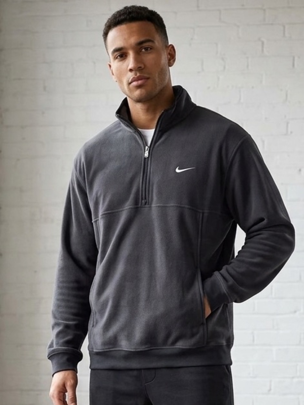 Vintage Nike Silver Tag Half Zip Fleece Pullover Sweatshirt Black XXL